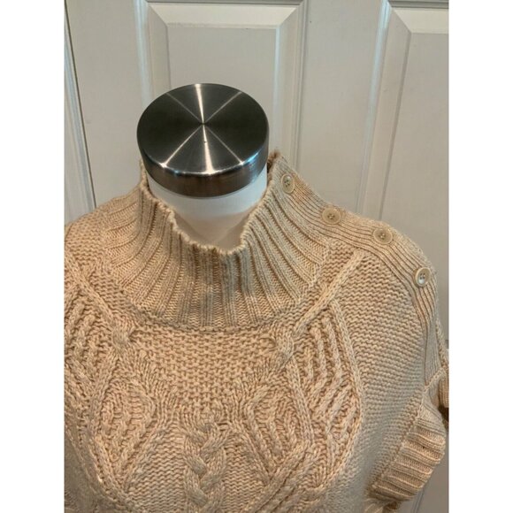 BCBG MAXAZRIA Tan Cable Knit Sleeveless Knit Sweater w/ Button Neck, Size M/L - Picture 2 of 9